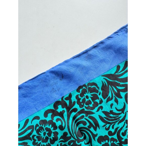Vintage Unbranded Blue Green Tropical Floral Silk Habotai 31" x 31" Square Scarf - Picture 9 of 14